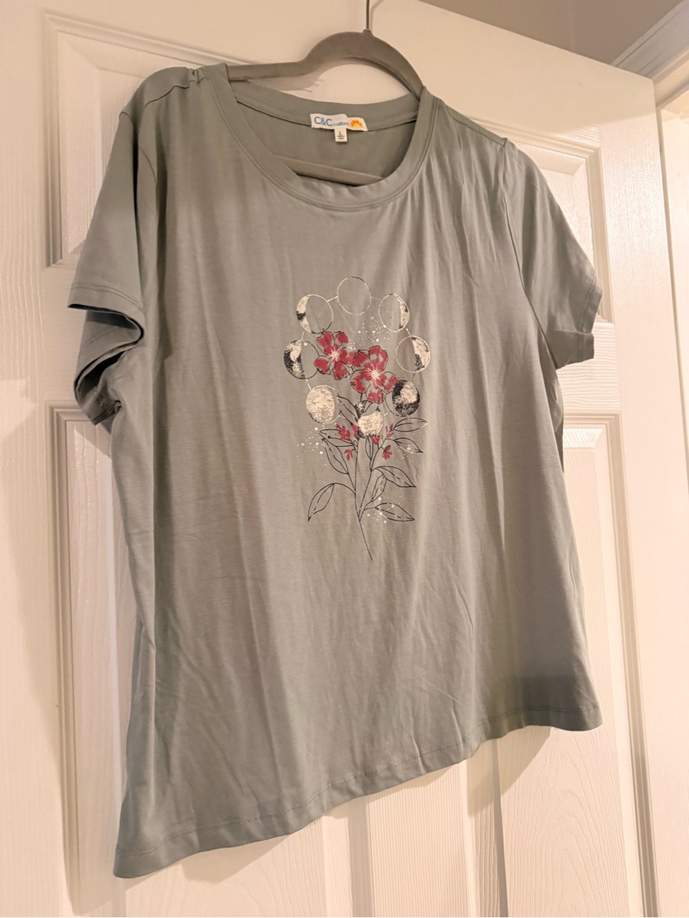 C&C California Sage Short Sleeve Tee with Pink Floral Graphic